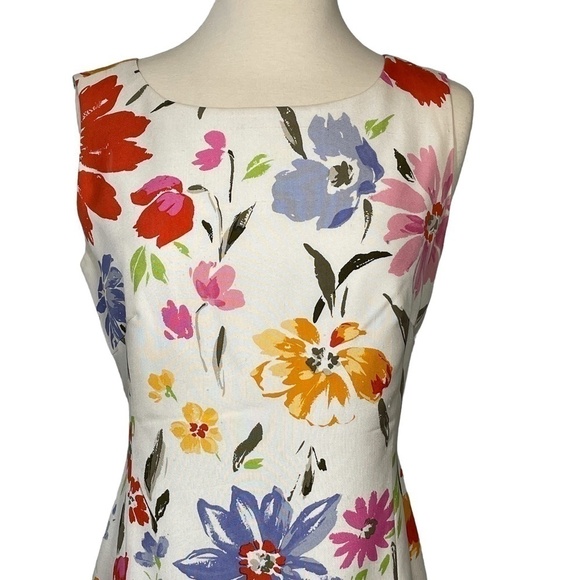 Worth White/Multi Colored Silk Floral Sheath Sleeveless Dress Size 6 - Picture 7 of 9